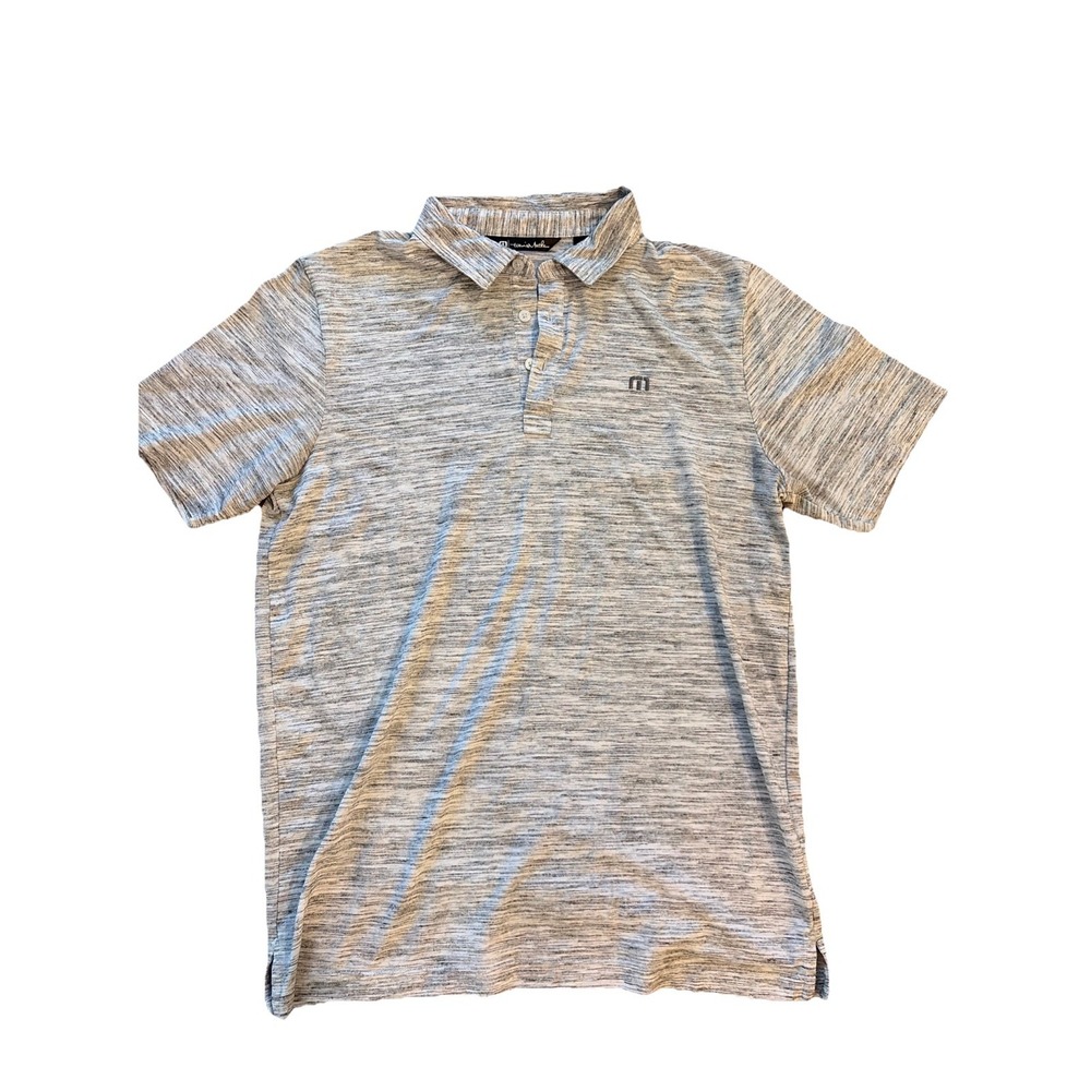 TravisMathew Golf Polo Shirt‎ Space Dye Size M White Gray Coastal Golfcore